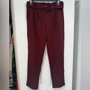 Fashion Nova Women's Maroon Belted Dress Pants